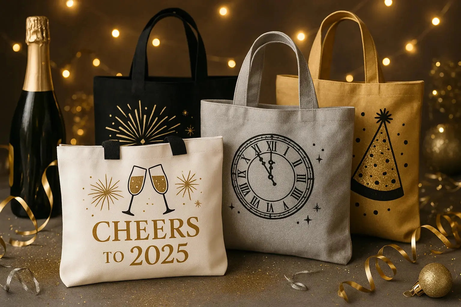 New Year’s Eve Graphic Tote Bags Merch Crafters