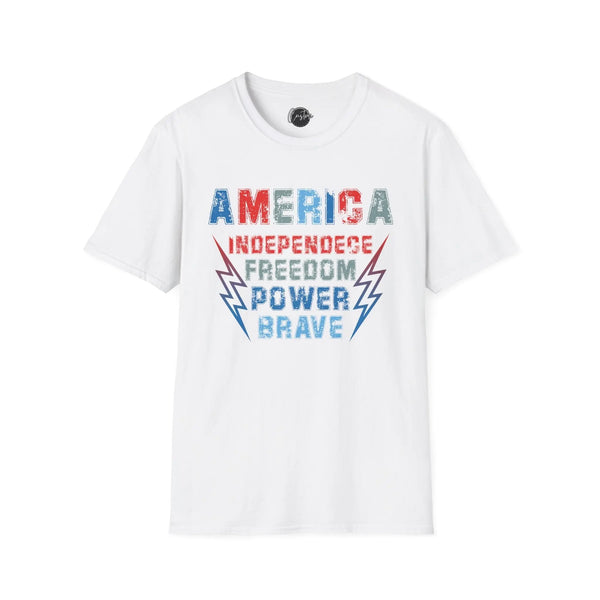 America, Independence, Freedom, Power & Brave - 4th of July shirt, USA flag shirt, Red white blue tee, Patriotic -