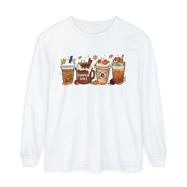 Autumn Vibes Pumpkin Spice Latte Lovers Long Sleeve T-Shirt - Cozy Fall Coffee Art Tee
