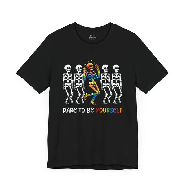 Be Yourself Skeleton - Rainbow Pride Tee | Equality Shirt | LGBTQ+ Support Apparel | Colorful Gay Pride T-Shirt |