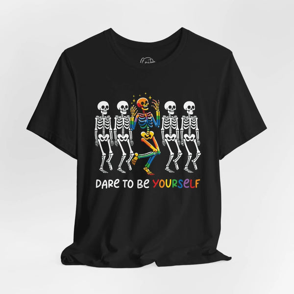 Be Yourself Skeleton - Rainbow Pride Tee | Equality Shirt | LGBTQ+ Support Apparel | Colorful Gay Pride T-Shirt |