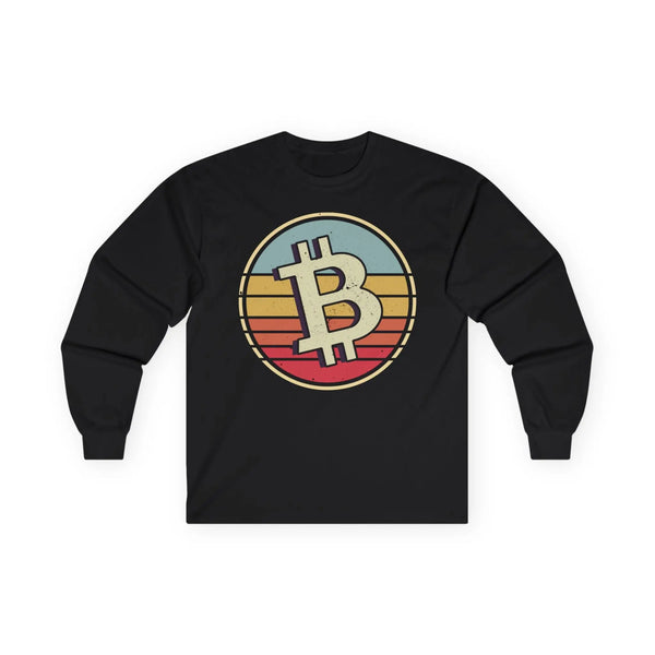 Bitcoin Retro Logo Crypto Long Sleeve – Cryptocurrency Shirt for Enthusiasts, Traders, and Meme Lovers