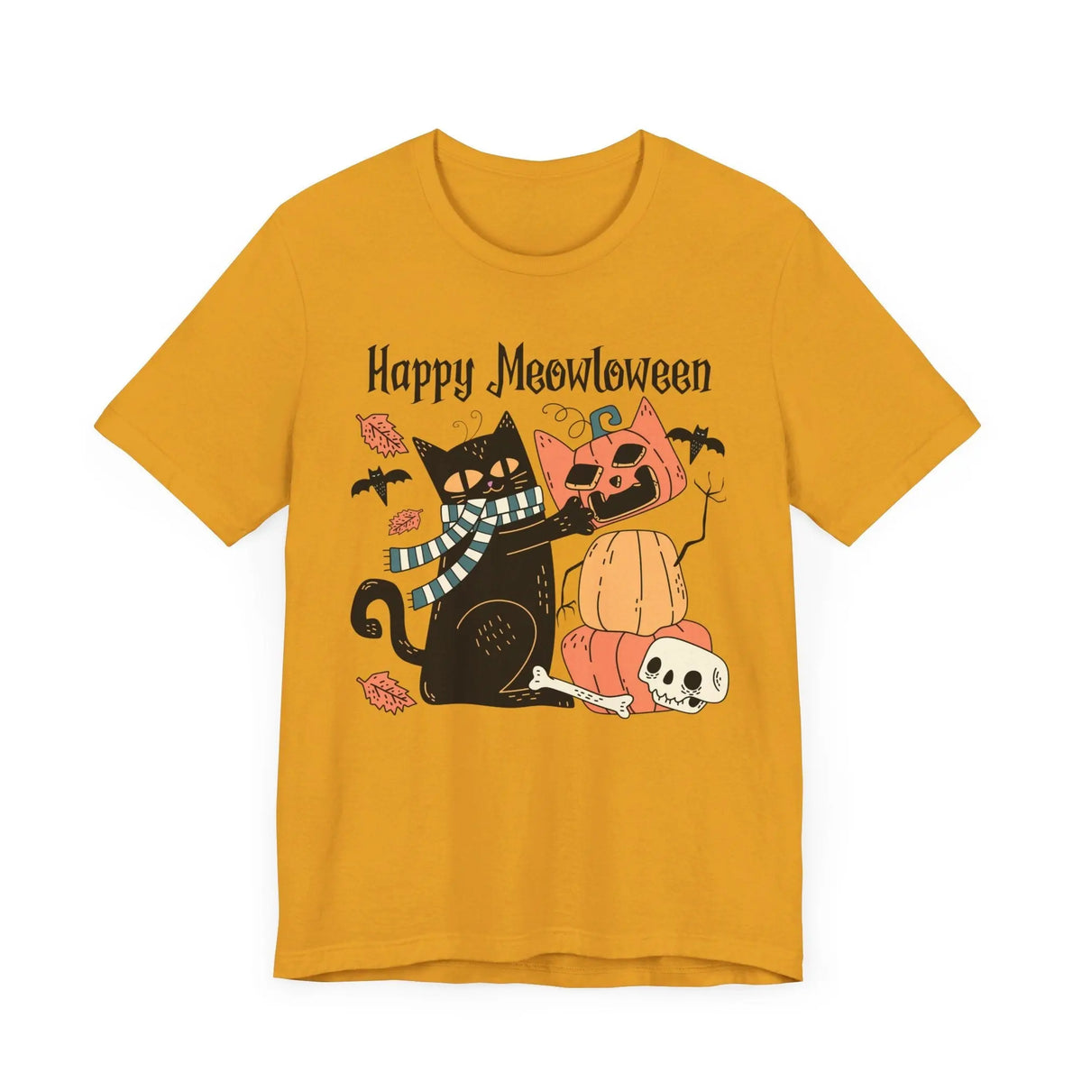 Cute Black Cat Halloween Shirt - Pumpkin Stack & Scarf Cozy Cat Graphic Tee