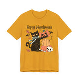 Cute Black Cat Halloween Shirt - Pumpkin Stack & Scarf Cozy Cat Graphic Tee