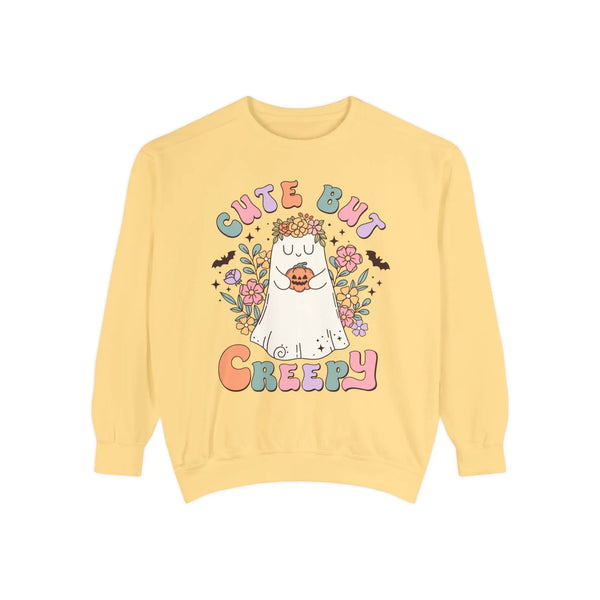 Cute But Creepy Halloween Sweatshirt - Floral Ghost with Pumpkin Graphic Sweater