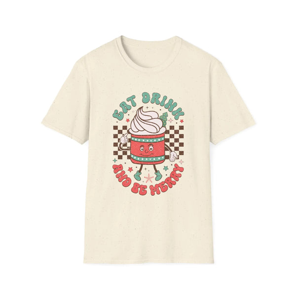 Eat Drink and Be Merry Holiday Coffee Cup Tee - Christmas Coffee Shirt, Hot Chocolate, Holiday Fun, Festive Drink Tee
