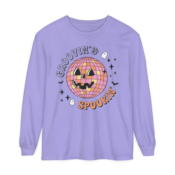 Groovin' & Spookin' - Retro Halloween Disco Ball Graphic Long Sleeve T-Shirt