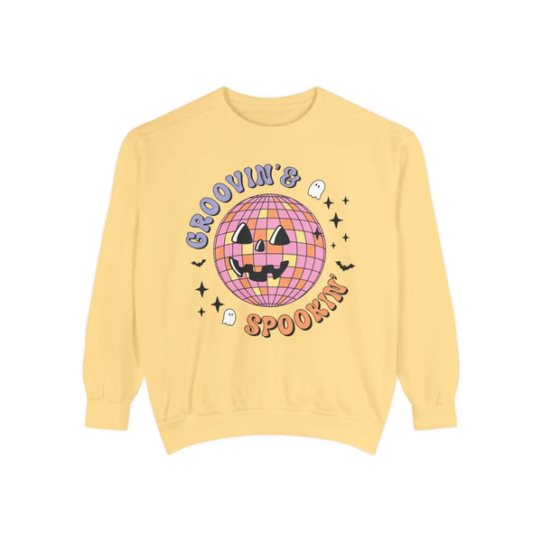 Groovin' & Spookin' - Retro Halloween Disco Ball Graphic T-Sweatshirt