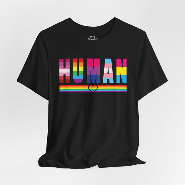 HUMAN LGBT Flag - Rainbow Pride Tee | Equality Shirt | LGBTQ+ Support Apparel | Colorful Gay Pride T-Shirt | Inclusive
