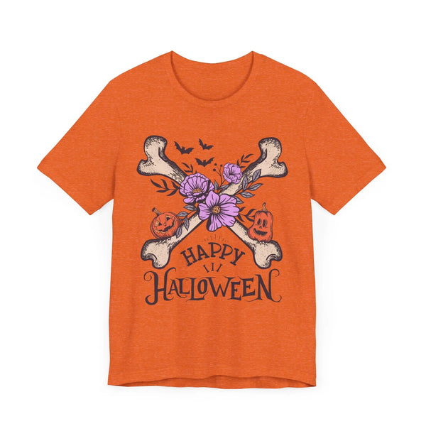 Happy Halloween - Crossbones Floral Pumpkin Halloween Shirt