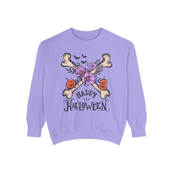 Happy Halloween - Crossbones Floral Pumpkin Halloween Sweatshirt