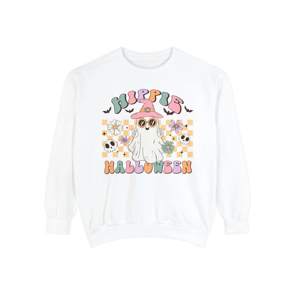 Hippie Halloween Sweatshirt - Retro Ghost Witch Peace Sign Graphic Sweater