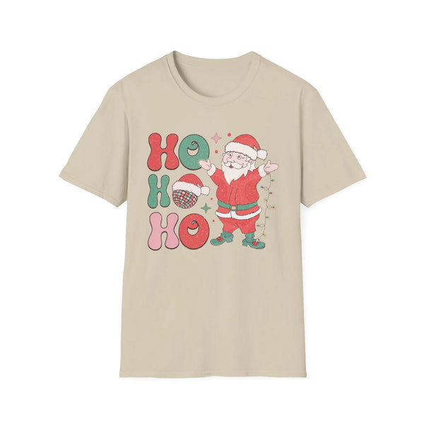 Ho Ho Ho Christmas Graphic Tee - Santa, Disco Ball, and Christmas Spirit