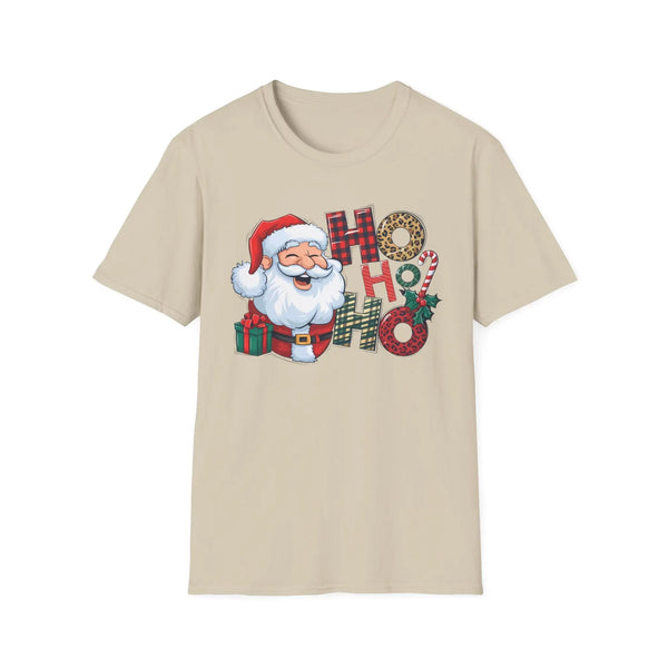 Ho Ho Ho Christmas Santa T-Shirt _ Festive Santa Claus Graphic Tee with Gifts