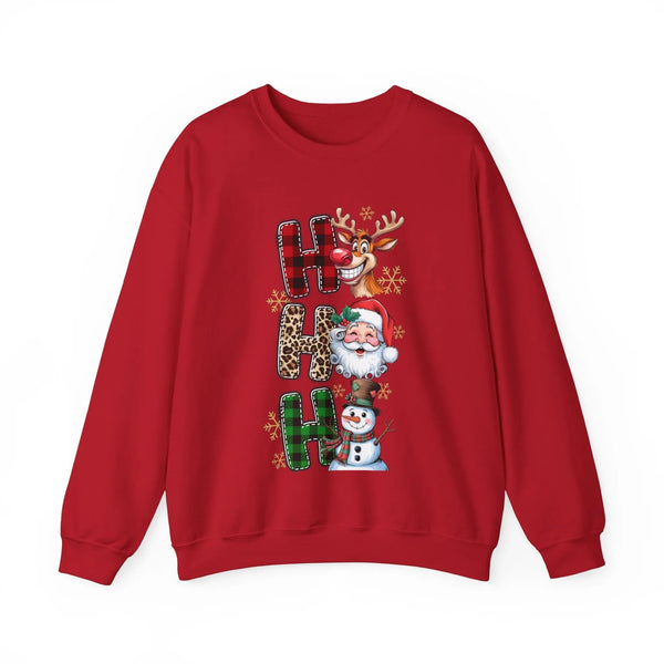Ho Ho Ho Christmas Sweatshirt – Funny Holiday Sweatshirt with Reindeer, Santa, and Snowman – Festive Graphic Tee for Men