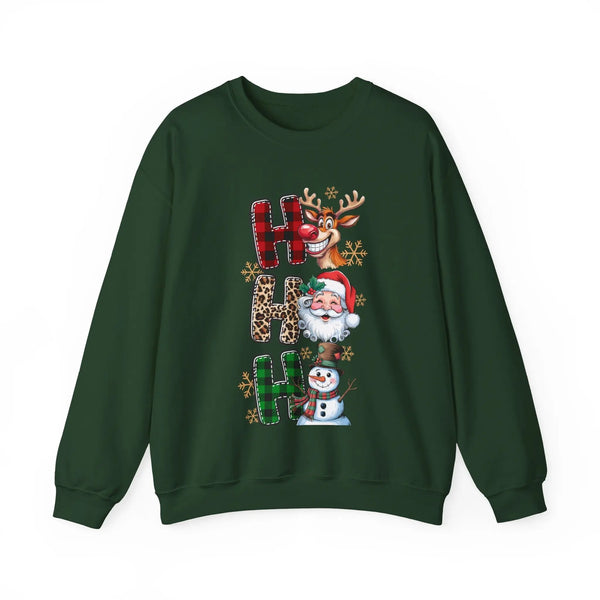 Ho Ho Ho Christmas Sweatshirt – Funny Holiday Sweatshirt with Reindeer, Santa, and Snowman – Festive Graphic Tee for Men