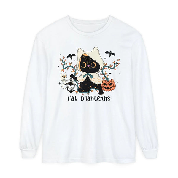 Hooded Ghost Cat – Spooky Halloween Long Sleeve T-Shirt Cute Graphic Tee
