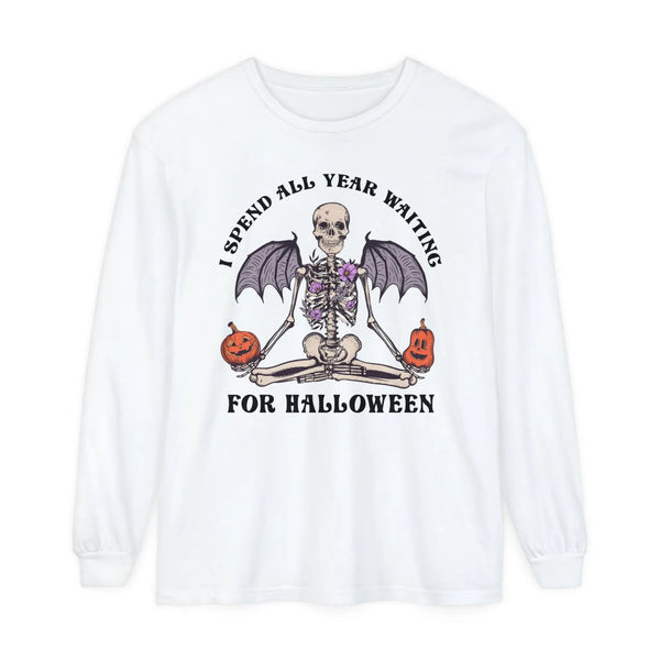 I Spend All Year Waiting For Halloween - Skeleton Meditation Long Sleeve T-Shirt