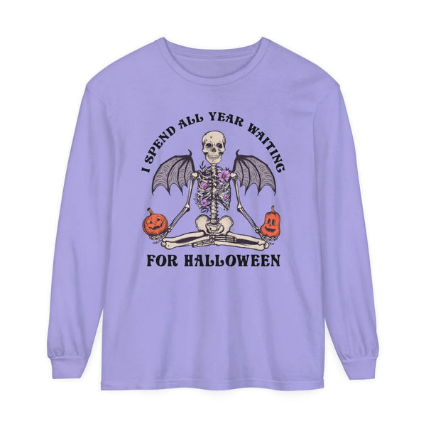I Spend All Year Waiting For Halloween - Skeleton Meditation Long Sleeve T-Shirt
