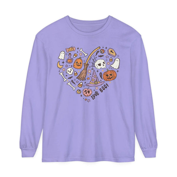 Love Boo Halloween Long Sleeve T-Shirt - Halloween Icons in Heart Shape Graphic Tee