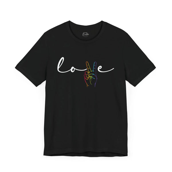 Love Peace Sign Rainbow - Rainbow Pride Tee | Equality Shirt | LGBTQ+ Support Apparel | Colorful Gay Pride T-Shirt |