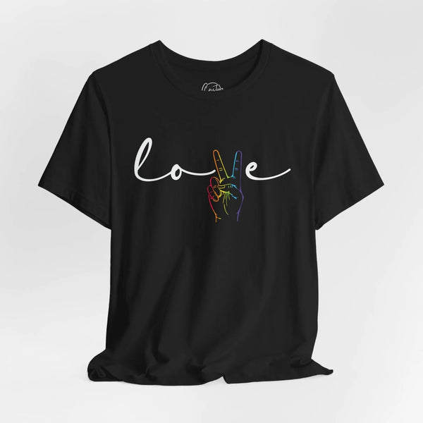 Love Peace Sign Rainbow - Rainbow Pride Tee | Equality Shirt | LGBTQ+ Support Apparel | Colorful Gay Pride T-Shirt |
