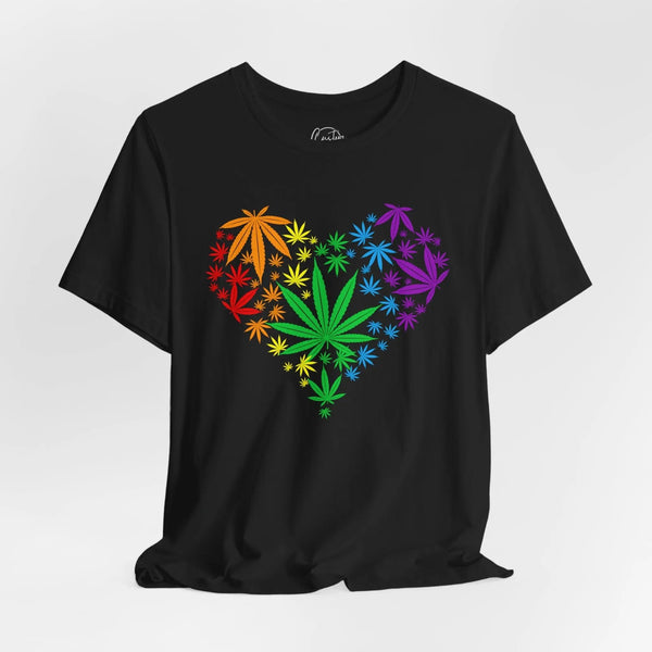 Marijuana Heart LGBT Weed Leaf - Rainbow Pride Tee | Equality Shirt | LGBTQ+ Support Apparel | Colorful Gay Pride