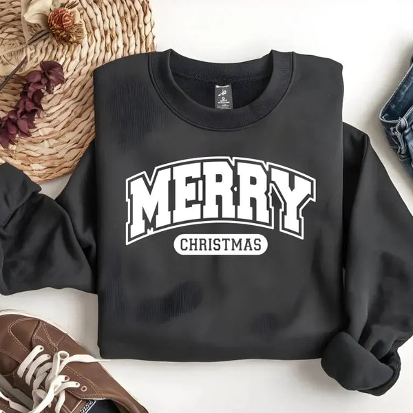 Merry Christmas Sweatshirt - Cozy Red Holiday Crewneck, Festive Unisex Christmas Sweater Gift