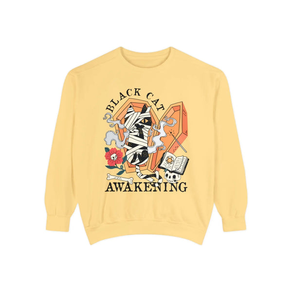 Mummy Cat Halloween Sweatshirt - Coffin & Wrapped Feline Graphic Sweater