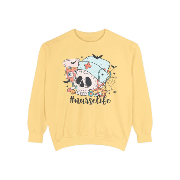#NurseLife Halloween Sweatshirt - Skull and Medical Supplies Graphic Sweater