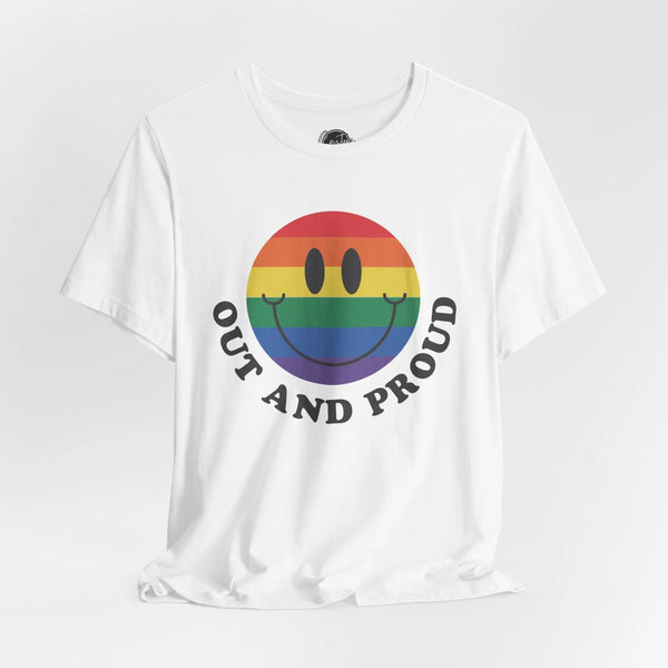 Out and Proud - Rainbow Pride Tee | Equality Shirt | LGBTQ+ Support Apparel | Colorful Gay Pride T-Shirt | Inclusive