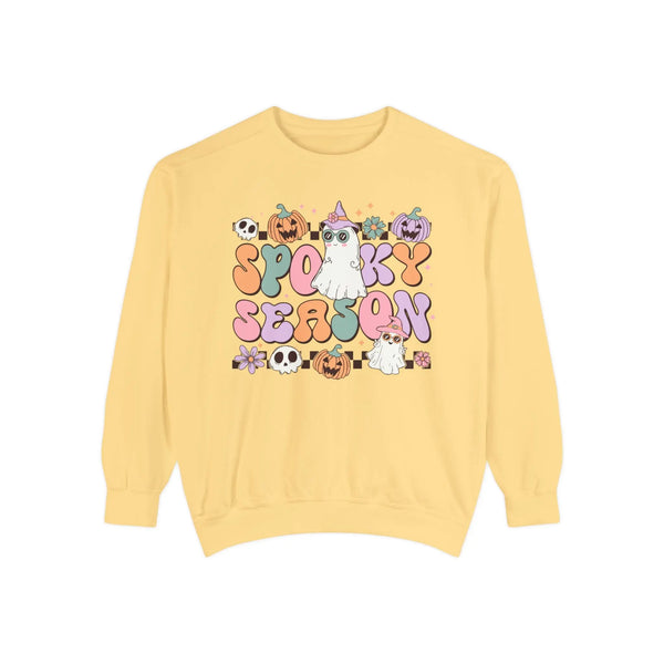 Spooky Season Halloween Sweatshirt - Retro Pastel Ghost Witch Graphic Sweater
