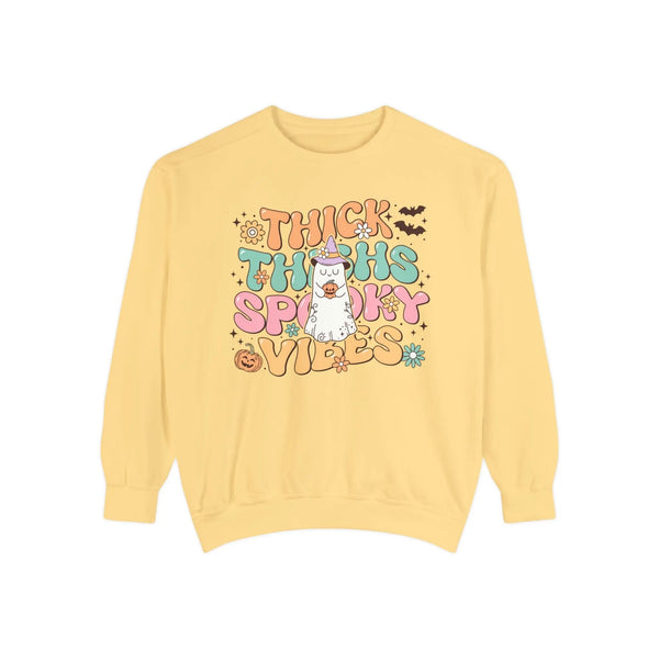 Thick Thighs Spooky Vibes Halloween Sweatshirt - Funny Ghost Graphic Sweater
