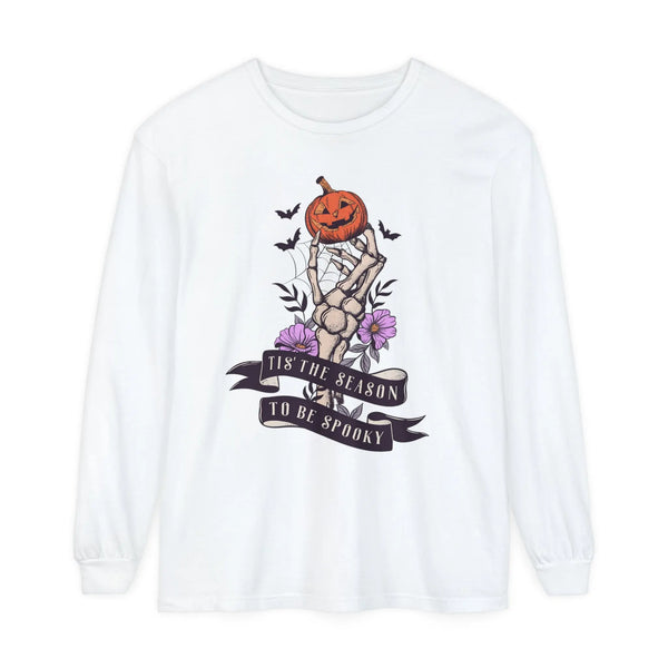 Tis' The Season To Be Spooky - Halloween Skeleton Hand Pumpkin Long Sleeve T-Shirt