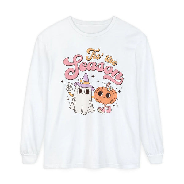 Tis' the Season Halloween Long Sleeve T-Shirt - Cute Ghost and Pumpkin Friends Graphic Tee