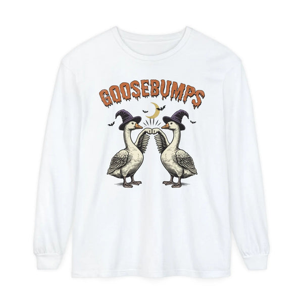 Vintage Goosebumps Halloween Long Sleeve T-Shirt - Witch Geese Spooky Graphic Tee