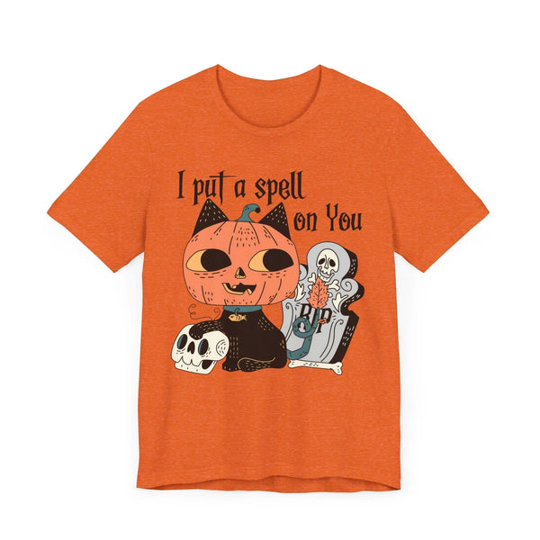 Vintage Pumpkin Cat Halloween Shirt - Spooky Graveyard Kitty Graphic Tee