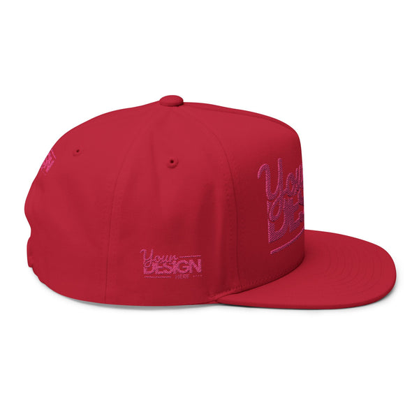 Embroidered Flat Bill Cap – Custom Pink Glitter ‘Your Design Here’ Snapback, Personalized Logo Hat for Men & Women