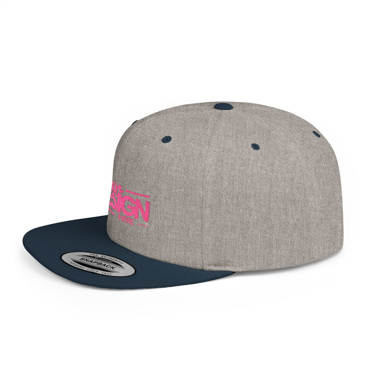 Snapback Hat – White Flat Bill Cap with Pink ‘Your Design Here’ Embroidery, Custom Logo Hat for Men & Women