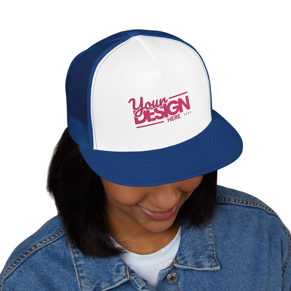Custom Five-Panel Trucker Hat – Personalized High-Profile Mesh Snapback, Custom Logo Flat Bill Cap for Men & Women