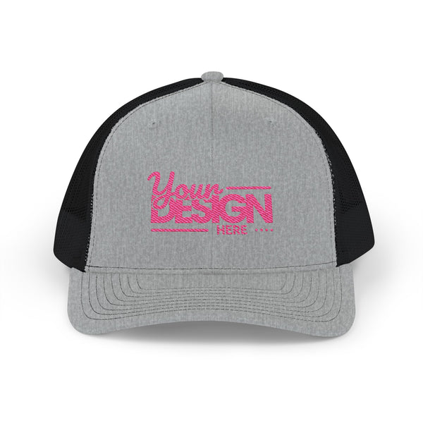 Embroidered Trucker Cap – Custom ‘Your Design Here’ Snapback, Personalized Mesh Baseball Hat for Men & Women