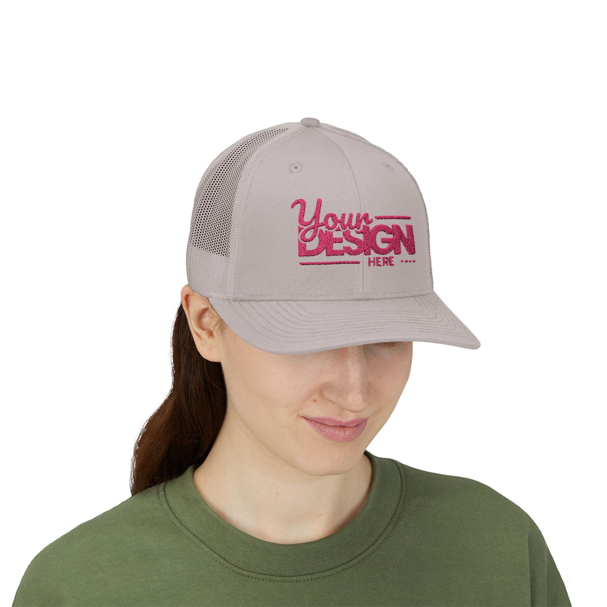 Sparkle Mesh Trucker Cap – Custom ‘Your Design Here’ Embroidered Snapback, Personalized Glitter Hat for Women & Events
