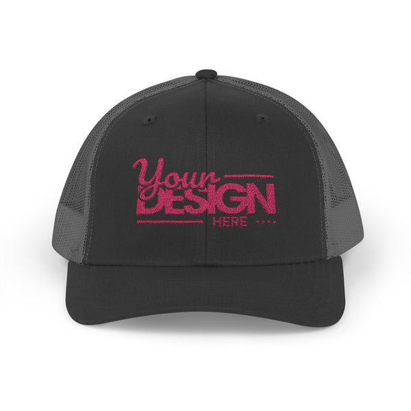 Sparkle Mesh Trucker Cap – Custom ‘Your Design Here’ Embroidered Snapback, Personalized Glitter Hat for Women & Events