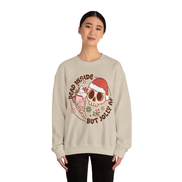 Dead Inside But Jolly AF Crewneck Sweatshirt - Fun Holiday Humor Christmas Sweater