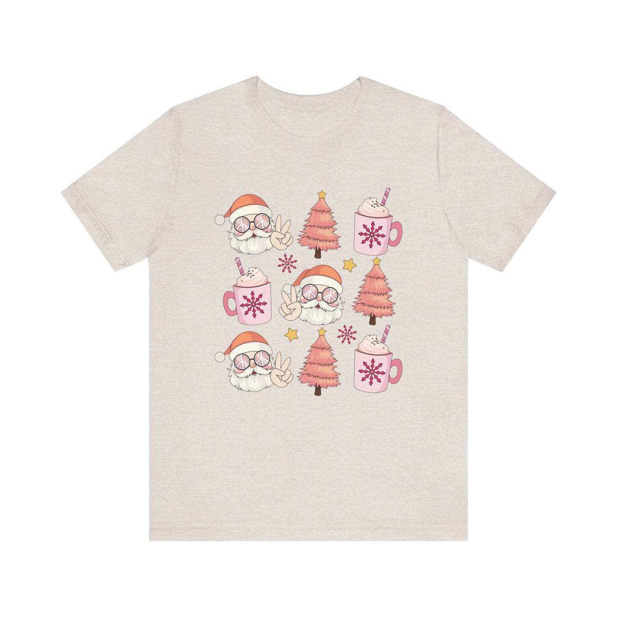 Peaceful Santa T-Shirt - Cute Santa with Peace Signs and Holiday Trees - Merry Vibes