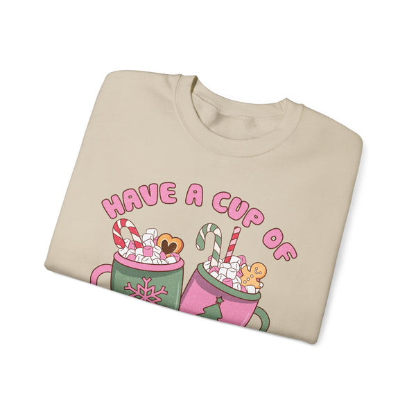 Have a Cup of Cheer Crewneck Sweatshirt - Hot Cocoa & Candy Canes Christmas Sweater - Holiday Fun