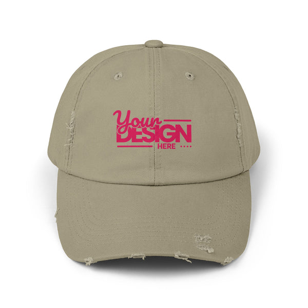Distressed Dad Hat – Retro Pink ‘Your Design Here’ Custom Printed Cap, Personalized Vintage Baseball Hat for Men & Women