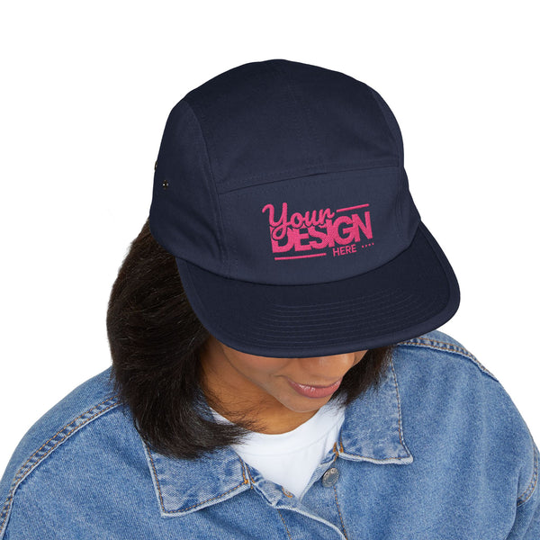 Custom Five-Panel Hat – Personalized Embroidered Cotton Cap, Low-Profile Streetwear Strapback with Front & Back Logo Design