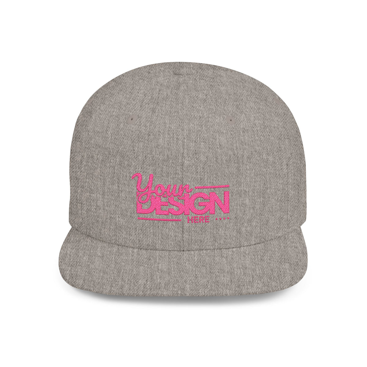 Snapback Hat – White Flat Bill Cap with Pink ‘Your Design Here’ Embroidery, Custom Logo Hat for Men & Women