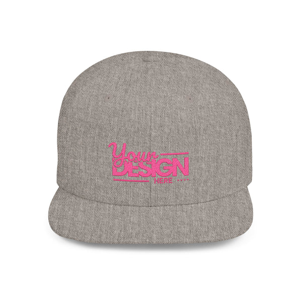 Snapback Hat – White Flat Bill Cap with Pink ‘Your Design Here’ Embroidery, Custom Logo Hat for Men & Women